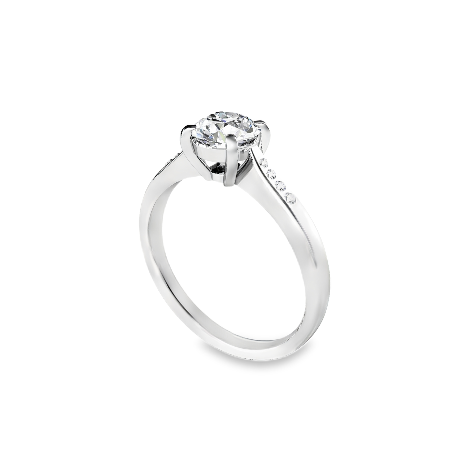 18K Gold Solitaire Ring with Side Stones