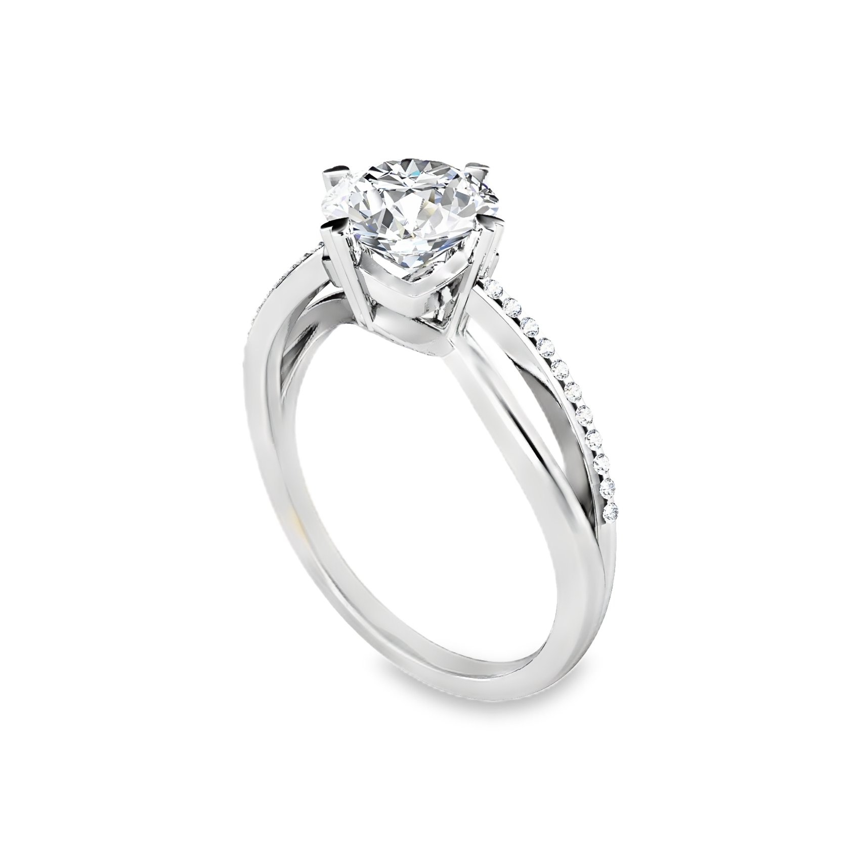 White Gold Solitaire Ring with Round Brilliant Cut Diamond