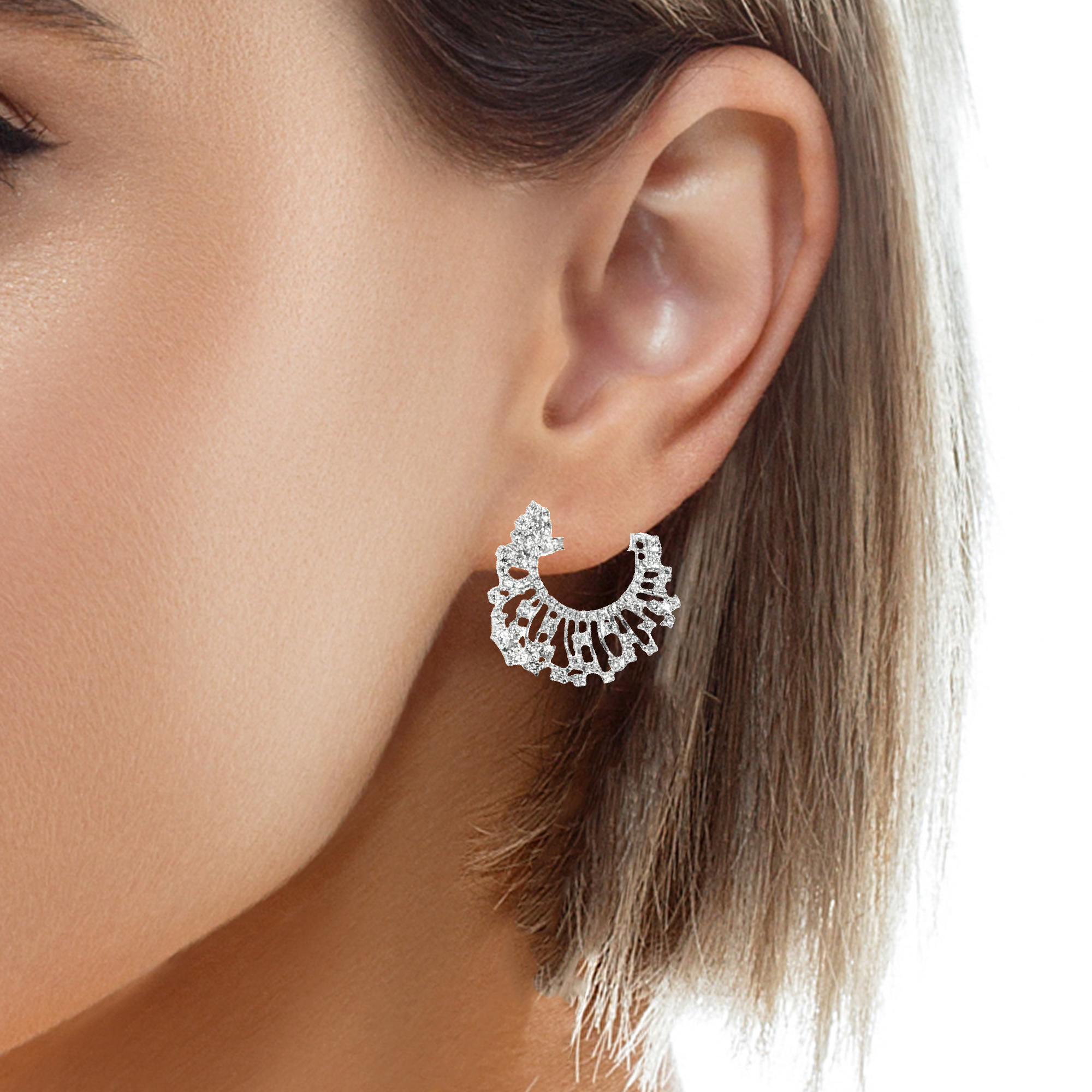 White Gold Hoop Earrings with Round Brilliant Diamonds