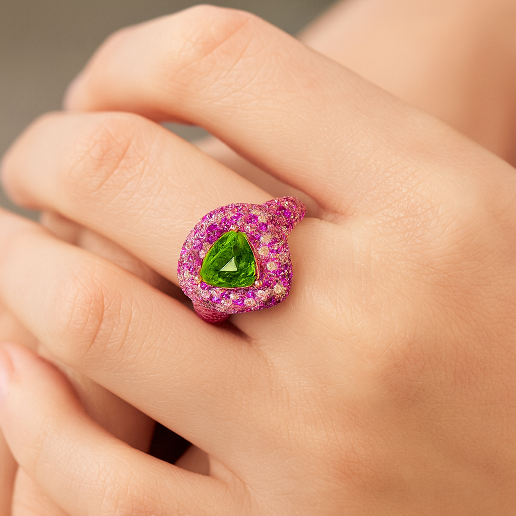 Gold Cocktail Ring with Trillion-Cut Peridot Gemstone