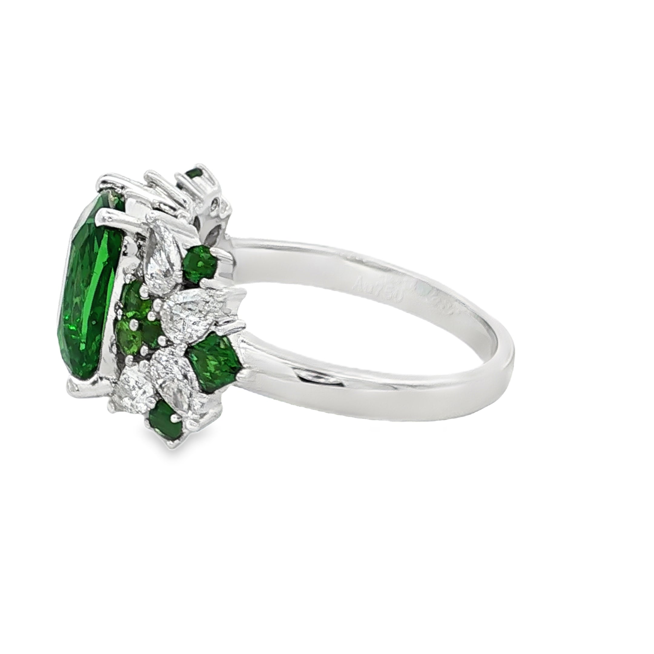 White Gold Multistone Ring with Cushion Cut Tsavorite