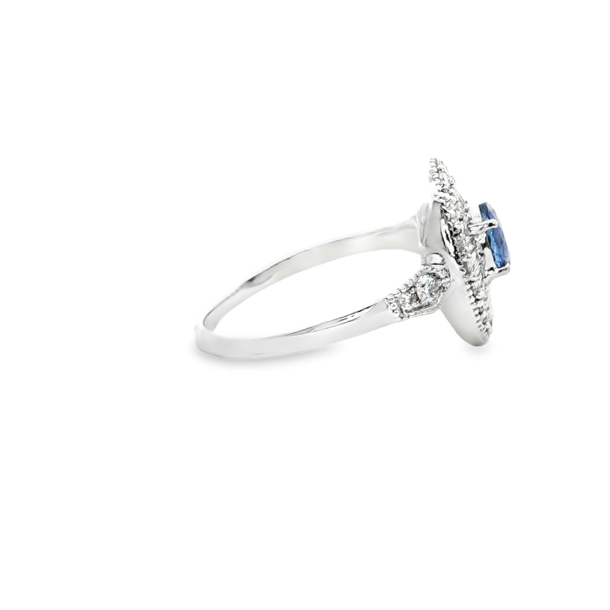 18K Gold Sappire ring with side diamonds