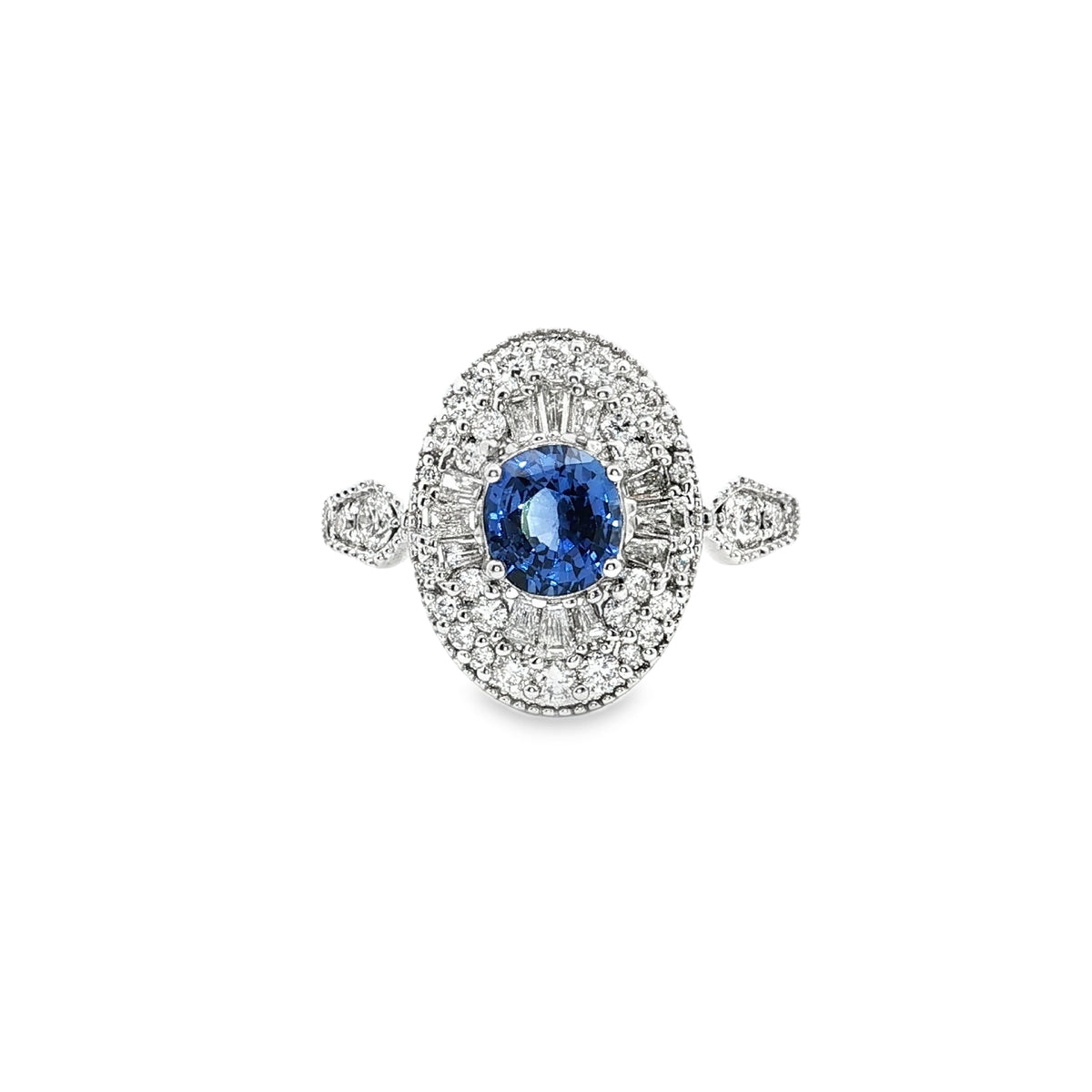 18K Gold Sappire ring with side diamonds