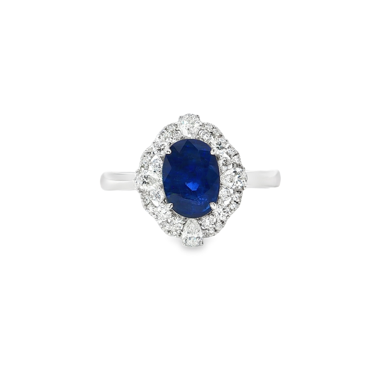 18K White Gold Cocktail Ring with Vivid Blue Sapphire