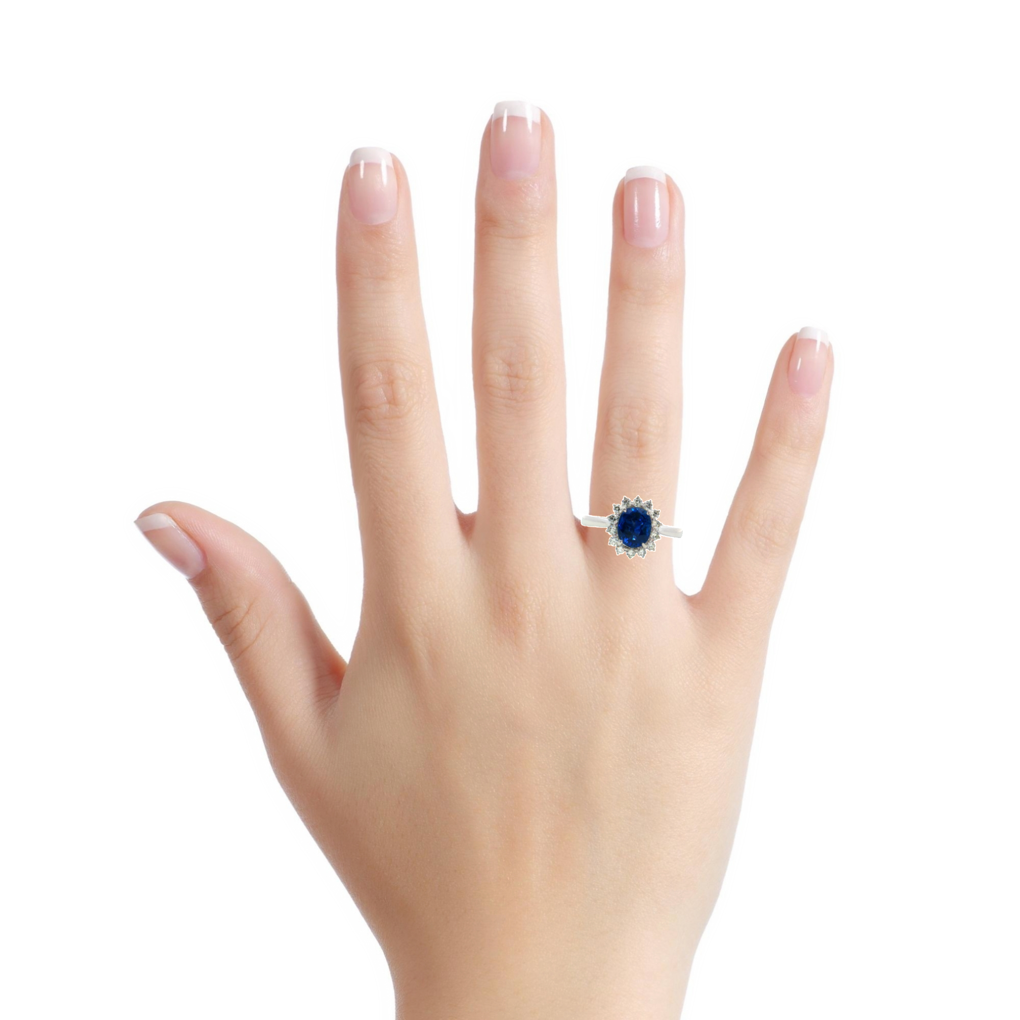 White Gold Cocktail Ring with Vivid Blue Oval Sapphire
