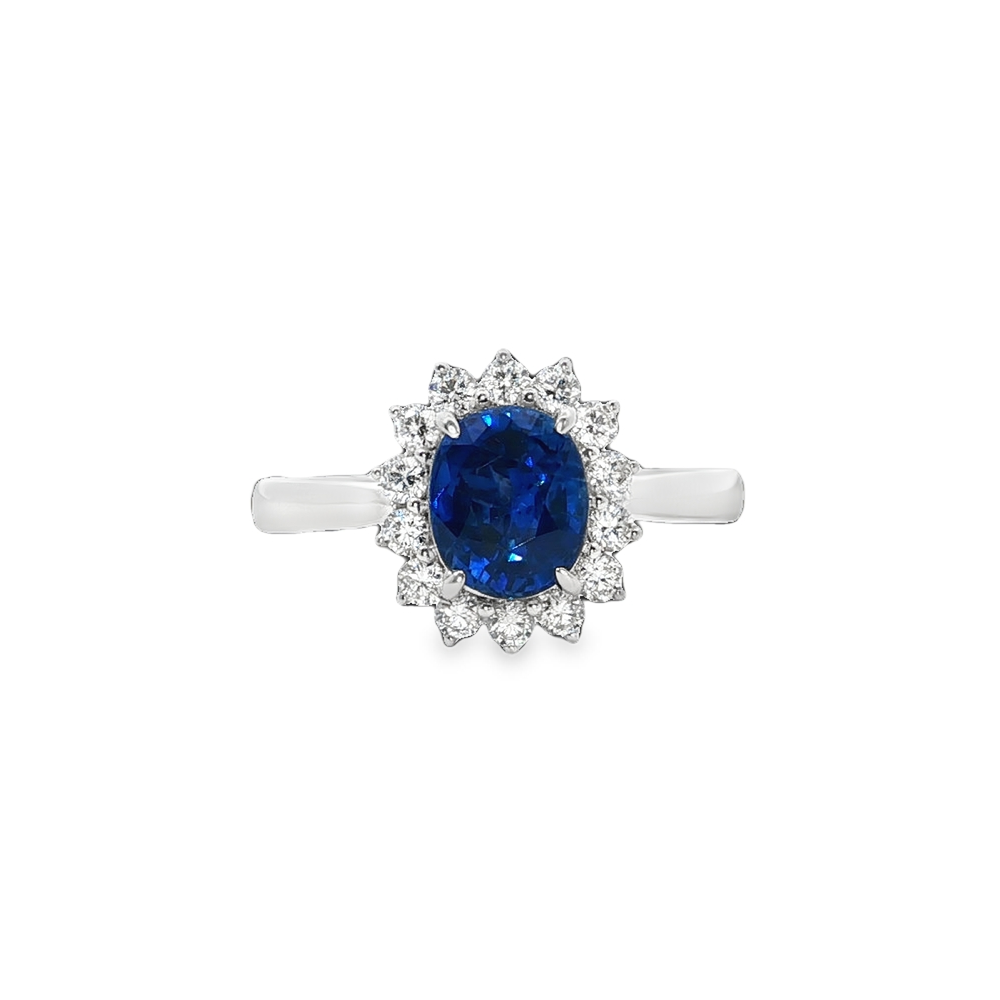 White Gold Cocktail Ring with Vivid Blue Oval Sapphire