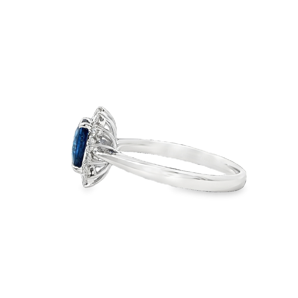 White Gold Cocktail Ring with Vivid Blue Oval Sapphire