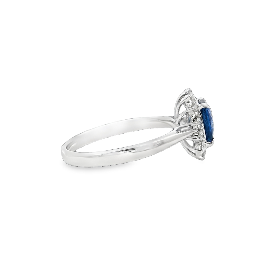 White Gold Cocktail Ring with Vivid Blue Oval Sapphire