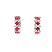 Sterling Hoop Earrings with Princess Cut Red Rubies