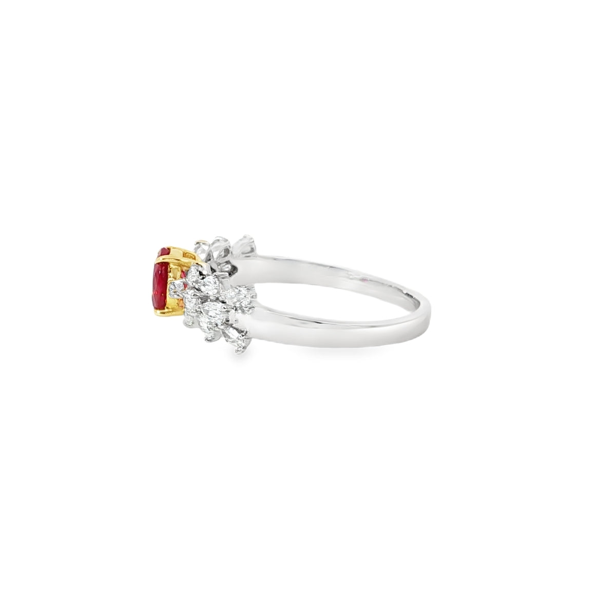 White Gold Multistone Ring with Oval Cabochon Ruby