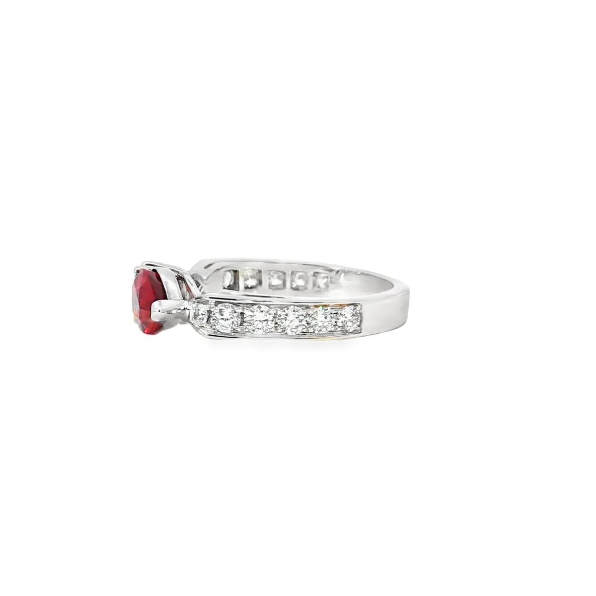 Gold Multistone Ring with Oval Cabochon Ruby
