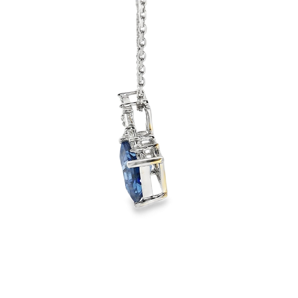 White Gold Necklace with Deep Blue Square Cut Sapphire Charm