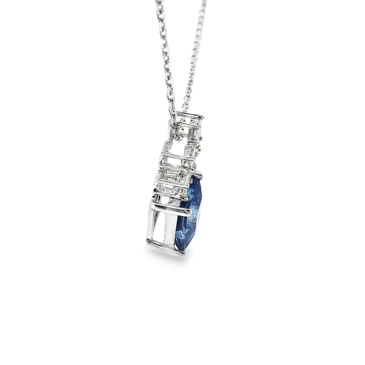 White Gold Necklace with Deep Blue Square Cut Sapphire Charm