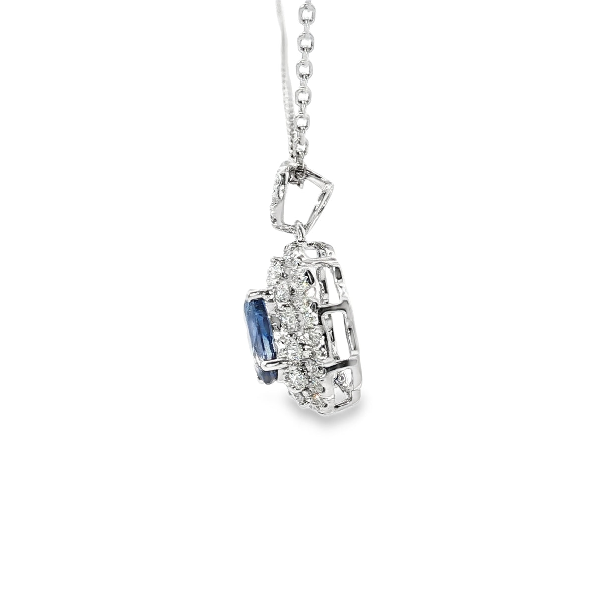 Vivid Blue Sapphire and White Gold Charm Necklace