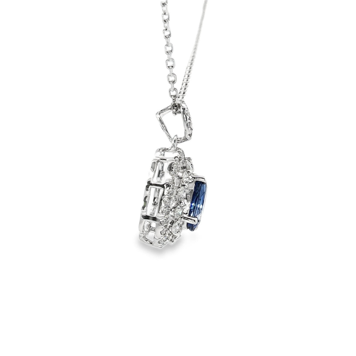 Vivid Blue Sapphire and White Gold Charm Necklace