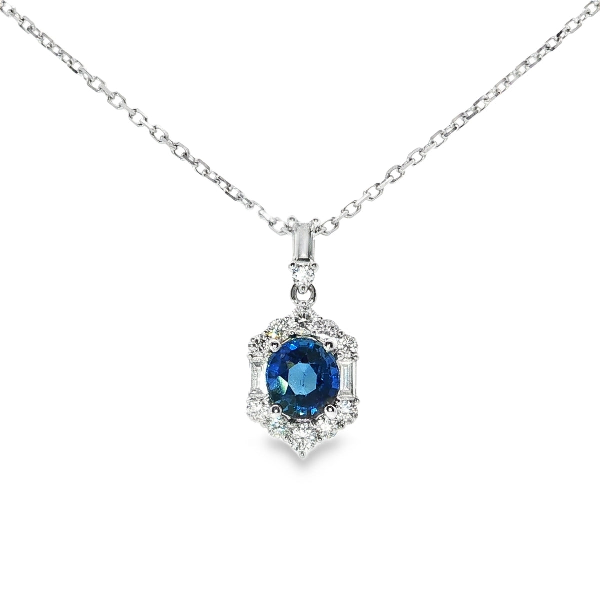 White Gold Necklace with Deep Blue Sapphire Charm