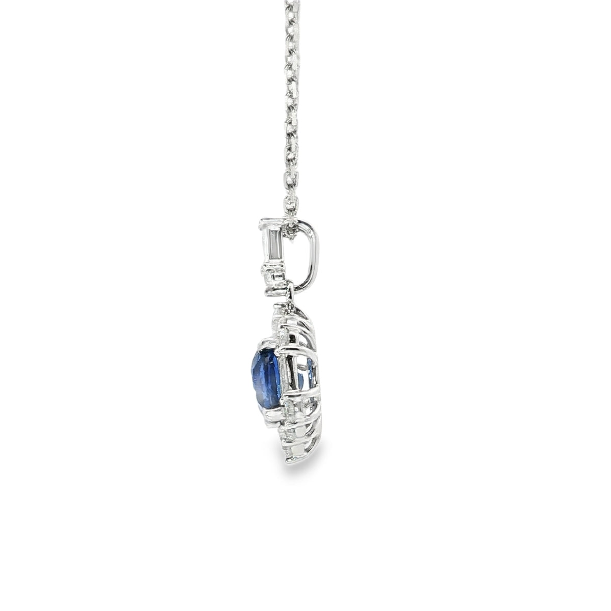 White Gold Necklace with Deep Blue Sapphire Charm