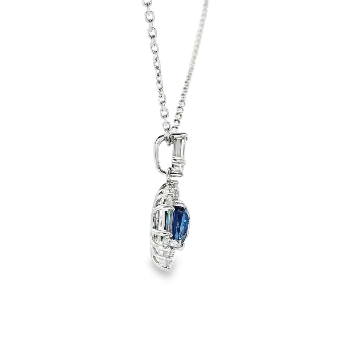 White Gold Necklace with Deep Blue Sapphire Charm