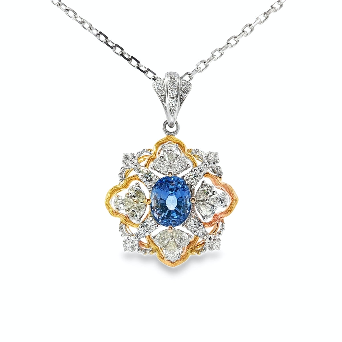 Gold Charm Necklace with Royal Blue Sapphire