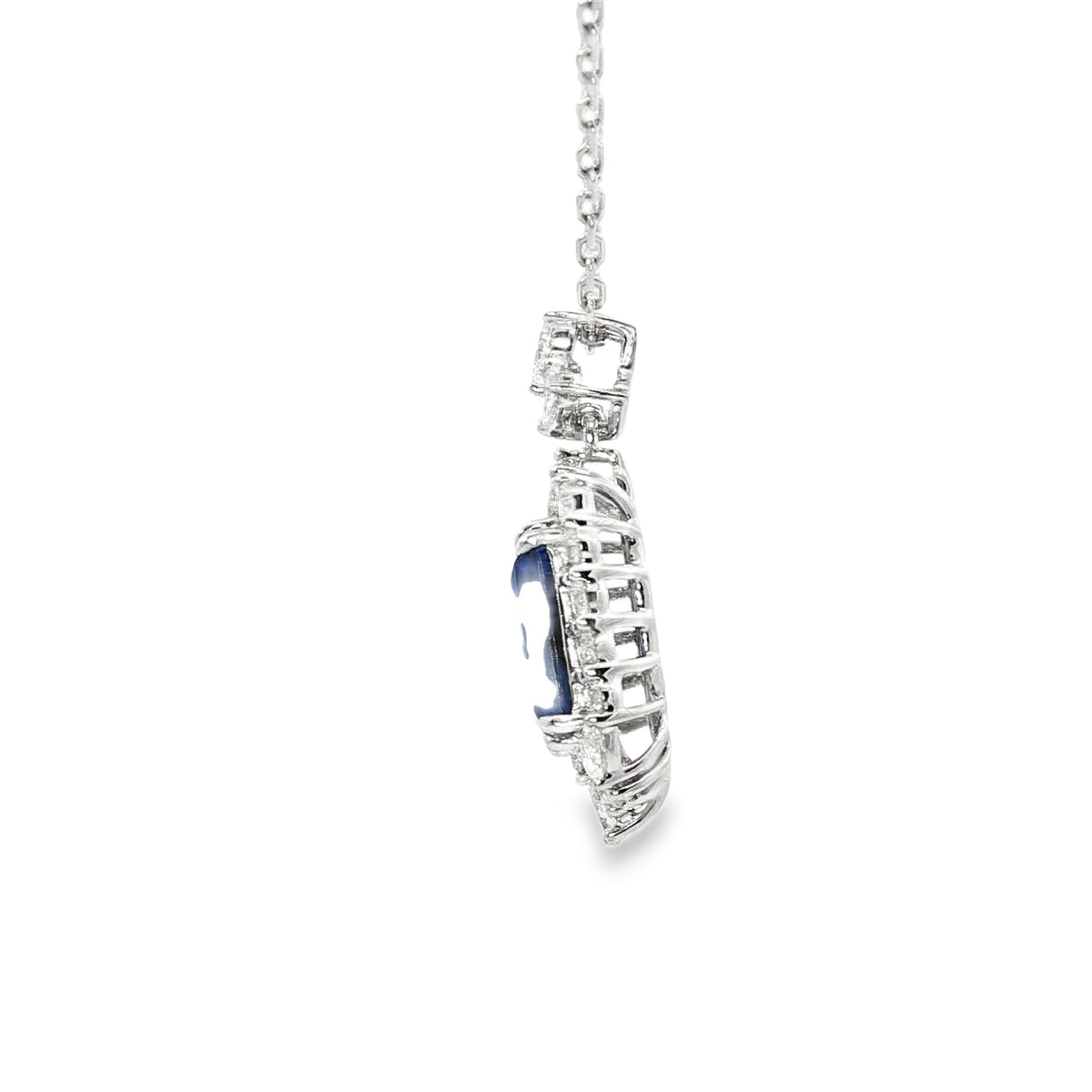 White Gold Charm Necklace with Royal Blue Sapphire