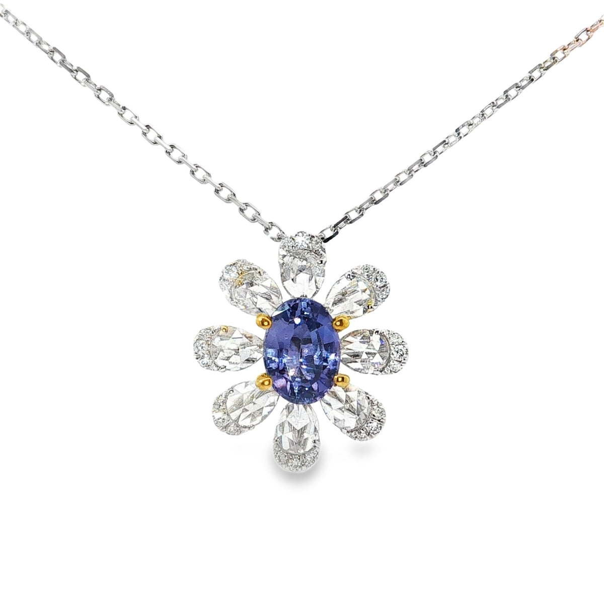 White Gold Charm Necklace with Royal Blue Sapphire
