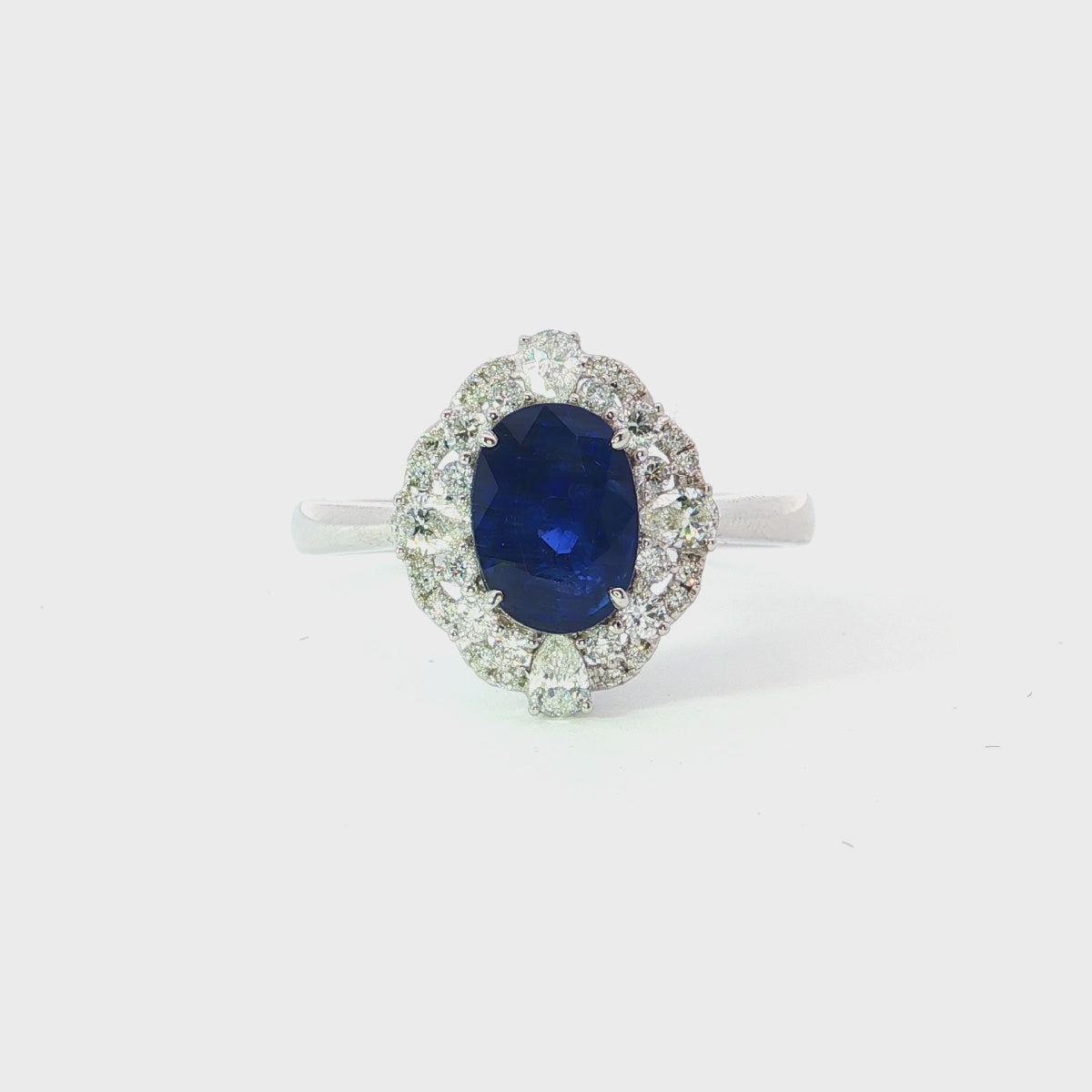 Load video: 18K White Gold Cocktail Ring with Vivid Blue Sapphire