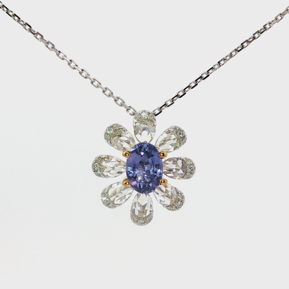 Load video: White Gold Charm Necklace with Royal Blue Sapphire