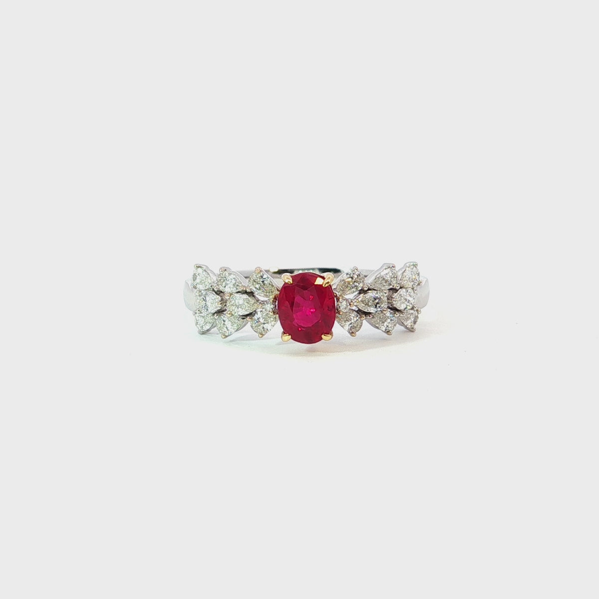 Load video: White Gold Multistone Ring with Oval Cabochon Ruby
