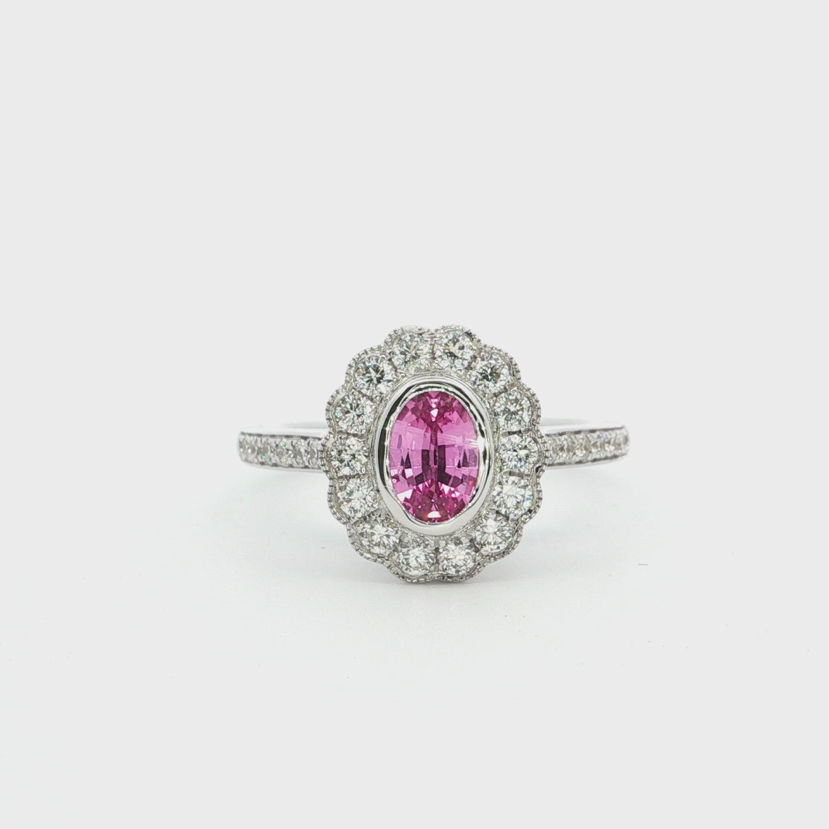 Load video: Vivid Pink Sapphire White Gold Engagement Ring