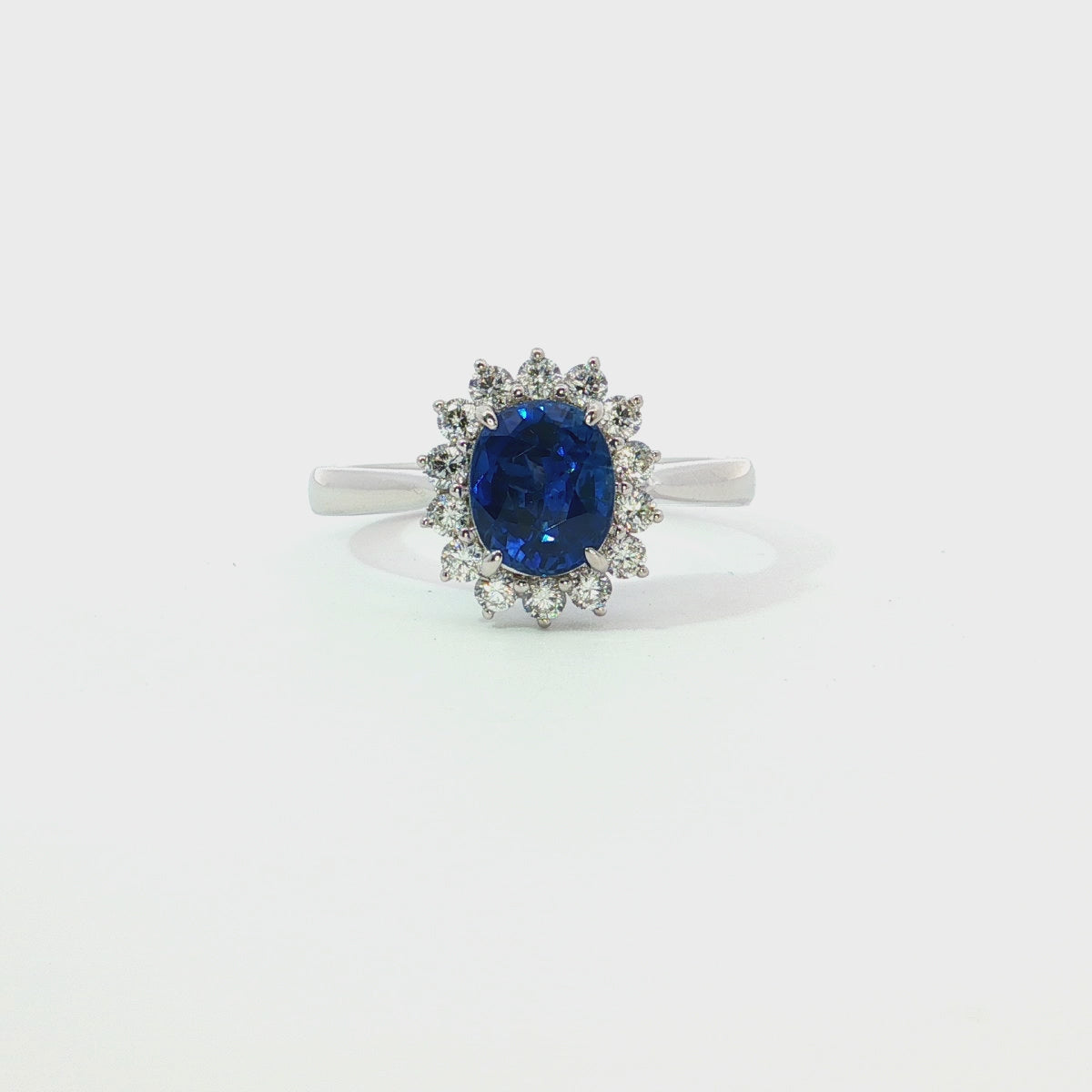 Load video: White Gold Cocktail Ring with Vivid Blue Oval Sapphire